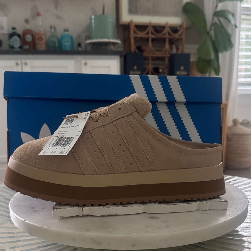 Adidas Beige Platform Slip-Ons